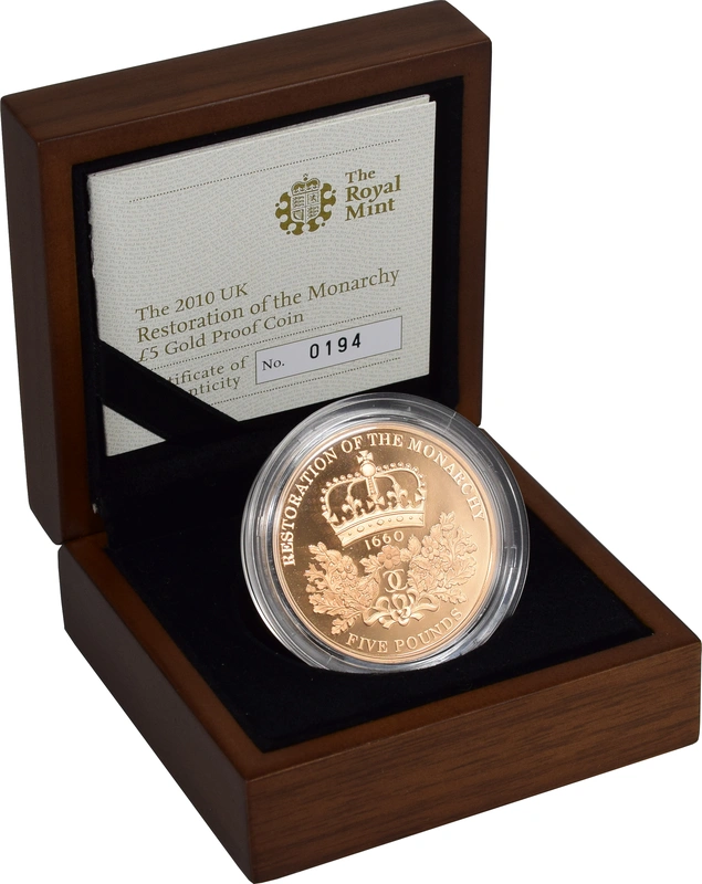 2010 Proof Gold Crown £5 Coin Restoration of the Monarchy Boxed