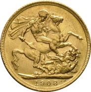 Χρυσή Αγγλική Λίρα 1908 - Βασιλιάς Εδουάρδος ο Ζ' - Λονδίνο