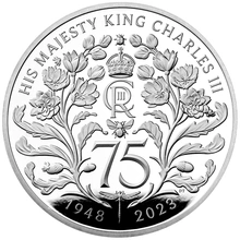 2023 75α γενέθλια του βασιλιά Καρόλου ΙΙΙ £5 ασημένιο στέμμα συλλεκτικό Piedfort Coin Boxed