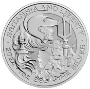 2024 Ασημένιο Britannia & Liberty μίας ουγγιάς