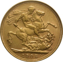 Χρυσή Αγγλική Λίρα 1908 - Βασιλιάς Εδουάρδος ο Ζ' - S