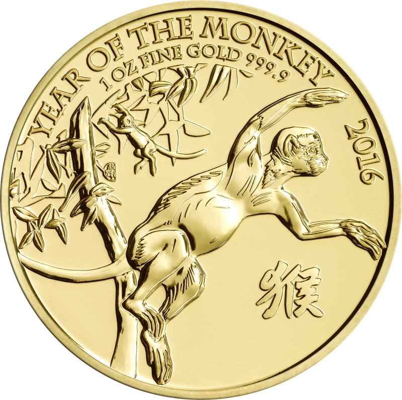 2016 Year of the Monkey Gold Coin 1oz Royal Mint Lunar Series
