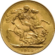 Χρυσή Αγγλική Λίρα 1914 - Βασιλιάς Γεώργιος ο Ε' - P