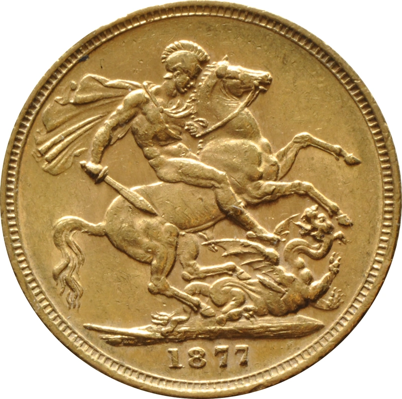 1877 Gold Sovereign Coin Queen Victoria Young Head Melbourne