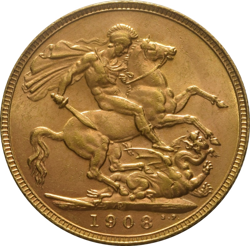 Χρυσή Αγγλική Λίρα 1908 - Βασιλιάς Εδουάρδος ο Ζ' - P