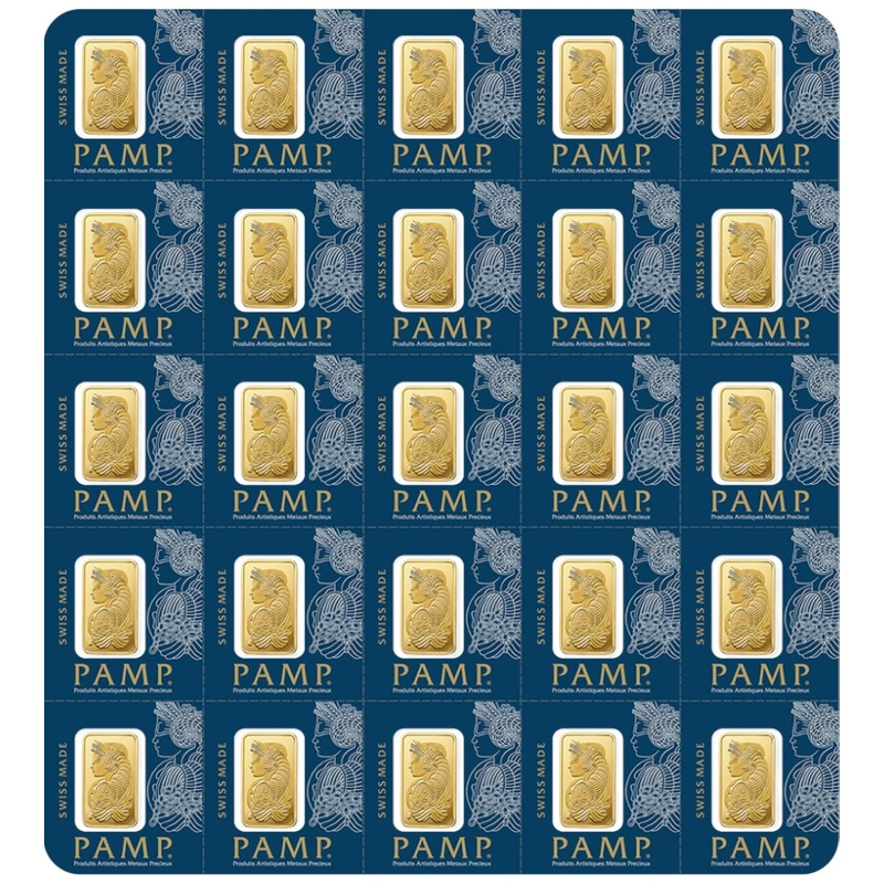 25 x 1g Gold Bar PAMP Lady Fortuna Multigram Minted