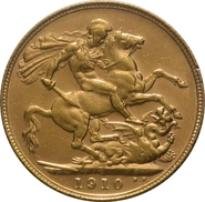 Χρυσή Αγγλική Λίρα 1910 - Βασιλιάς Εδουάρδος ο Ζ' - P