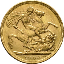 Χρυσή Αγγλική Λίρα 1908 - Βασιλιάς Εδουάρδος ο Ζ' - Λονδίνο