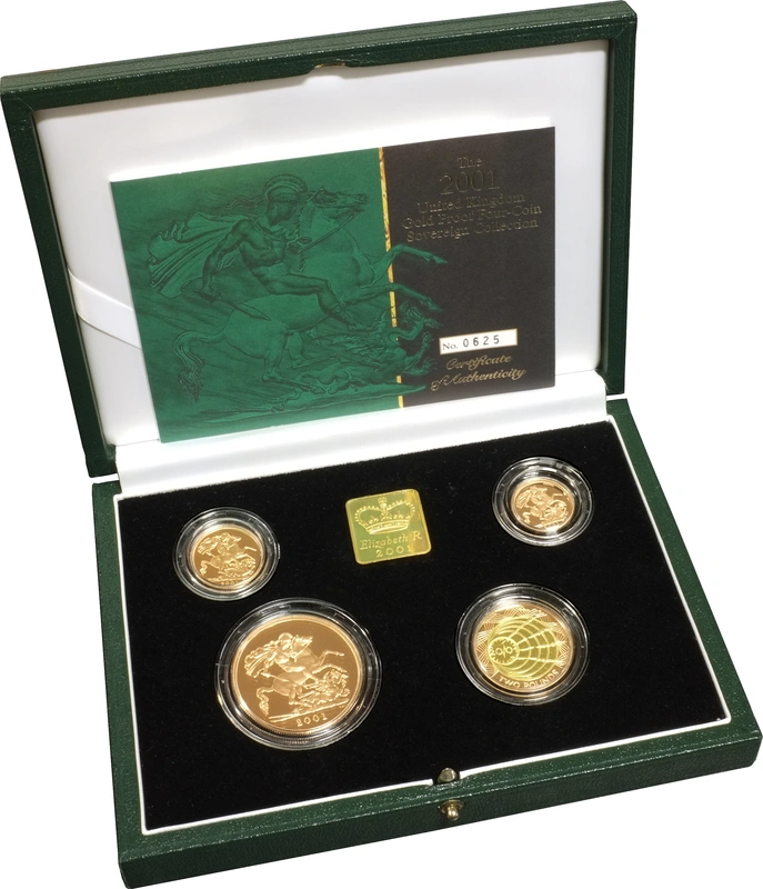 2001 Proof Gold Sovereign 4 Coin Set Boxed