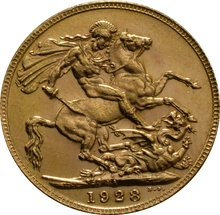 Χρυσή Αγγλική Λίρα 1928 - Βασιλιάς Γεώργιος ο Ε' - SA