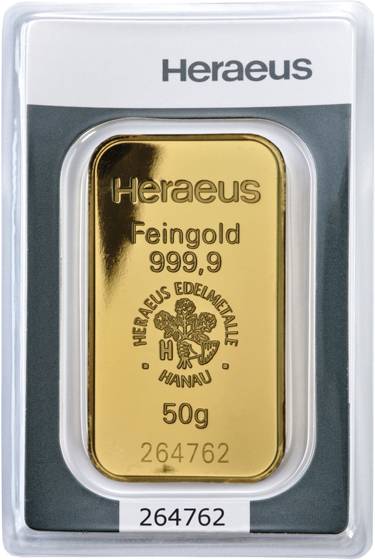 Heraeus 50 Gram Gold Bar