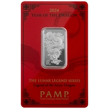 2024 PAMP ασημένια ράβδος 10 γραμμαρίων Minted - Το Έτος του Δράκου