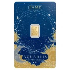 0.5g Gold Bar PAMP Zodiac Aquarius Minted