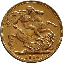 1914 Χρυσή Αγγλική Λίρα - Βασιλιάς Γεώργιος Ε  -  Μ