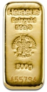 Heraeus 500 γρ. - Μπάρες Χρυσού