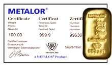 Metalor (cast) 100 γρ. - Μπάρες Χρυσού