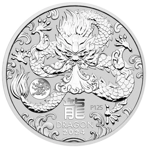 2024 Ασήμενιο Νόμισμα Year of the Dragon με σφραγίδα Privy -1 ουγγιά - Νομισματοκοπείου του Περθ