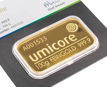 Umicore 100 γρ. - Μπάρες Χρυσού