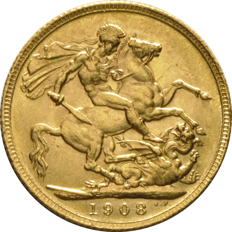 Χρυσή Αγγλική Λίρα 1908 - Βασιλιάς Εδουάρδος ο Ζ' - Λονδίνο