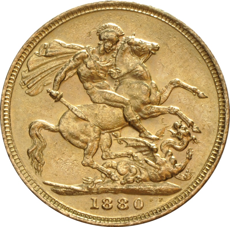 1880 Gold Sovereign - Victoria Young Head - London