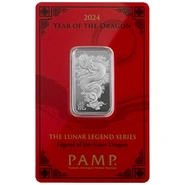 2024 PAMP ασημένια ράβδος 10 γραμμαρίων Minted - Το Έτος του Δράκου