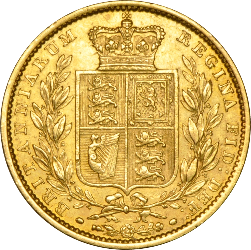 1848 Gold Sovereign Coin Queen Victoria Young Head Shield Back