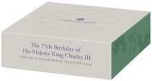 2023 75α γενέθλια του βασιλιά Καρόλου ΙΙΙ £5 ασημένιο στέμμα συλλεκτικό Piedfort Coin Boxed