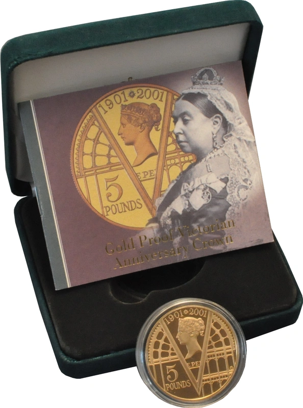 2001 Proof Gold Crown £5 Coin 100th Victoria Anniversary Boxed
