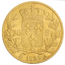 20 Γαλλικά φράγκα - Λουδοβίκος XVIII Bare Head