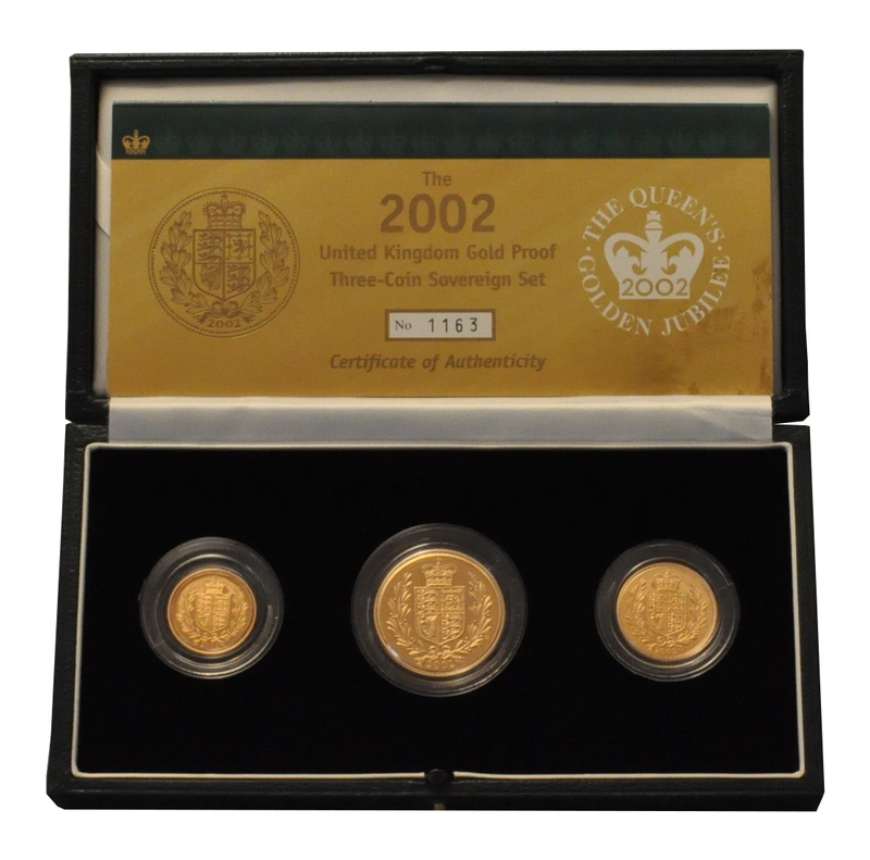 2002 Proof Gold Sovereign 3 Coin Set Boxed